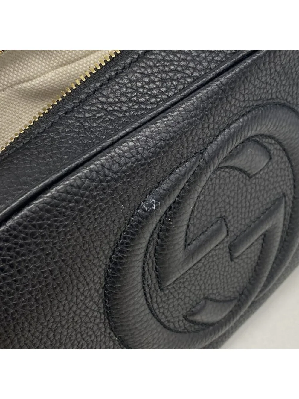 Gucci Shoulder Bag Soho Leather Black Champagne Gold